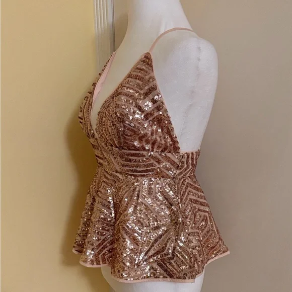 Forever 21 Sequin Halter Crop Top - Pink Gold - Picture 2 of 7